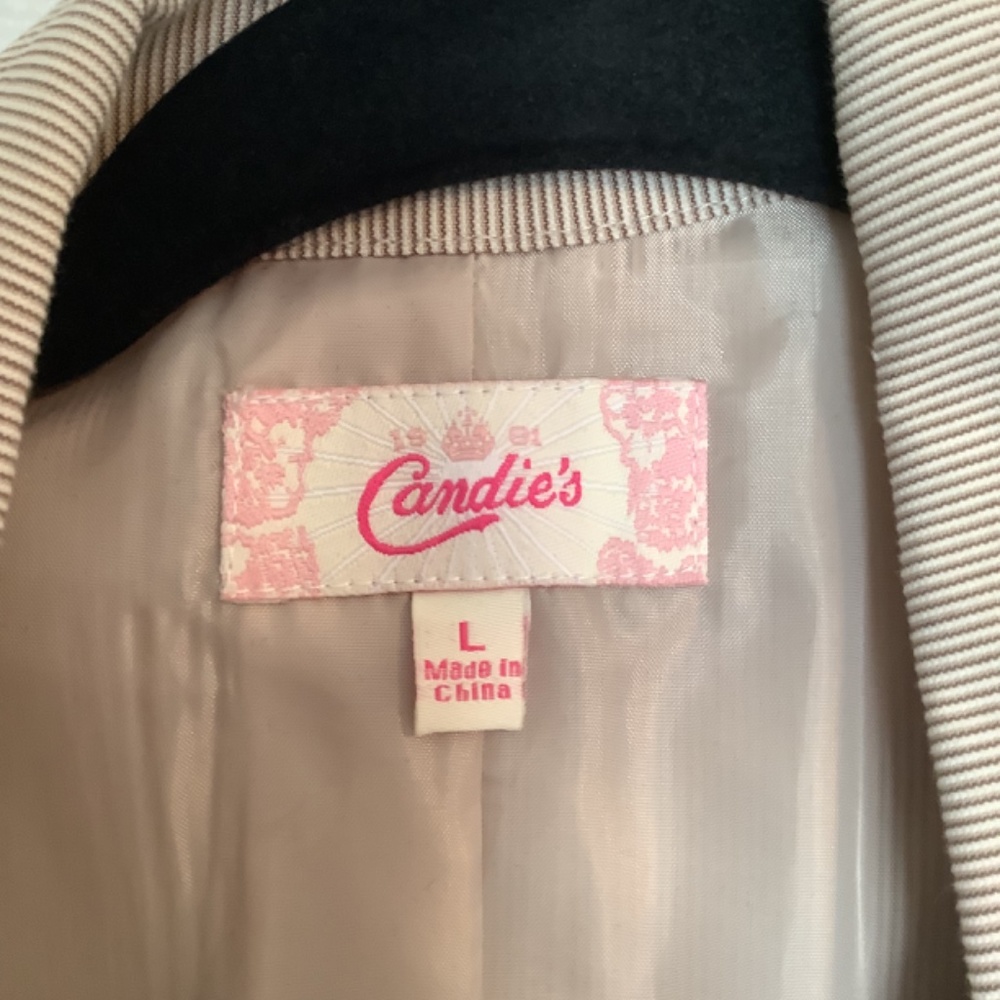 Candies Junior’s 2Piece Pin Stripe Pant Suit Tan Size Blazer (L) Pants (11) - Picture 4 of 10